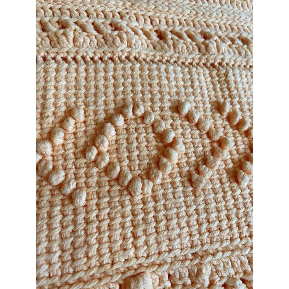 Handmade Crochet Peach Throw Crib Baby Blanket Mixed Stitch 33x30 Scallop Edge